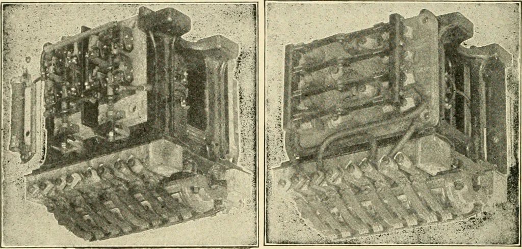 An illustration from Cyclopedia of applied electricity : a general reference work on direct-current generators and motors, storage batteries, electrochemistry, welding, electric wiring, meters, electric lighting, electric railways, power stations, switchboards, power transmission, alternating-current machinery, telegraphy, etc., 1916, leaf 183