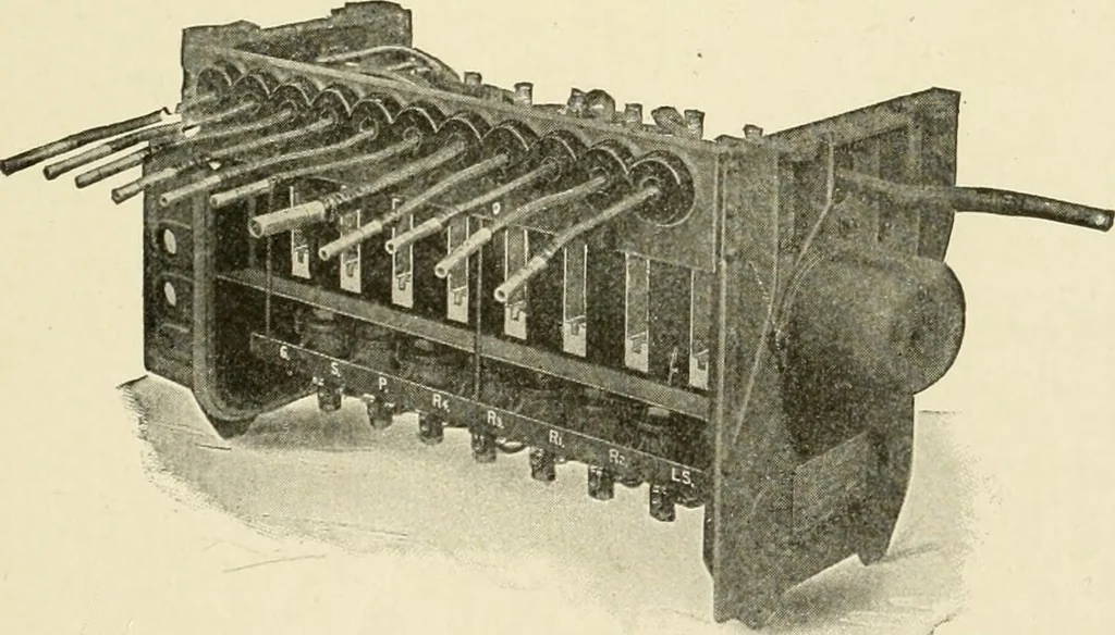 An illustration from Cyclopedia of applied electricity : a general reference work on direct-current generators and motors, storage batteries, electrochemistry, welding, electric wiring, meters, electric lighting, electric railways, power stations, switchboards, power transmission, alternating-current machinery, telegraphy, etc., 1916, leaf 192