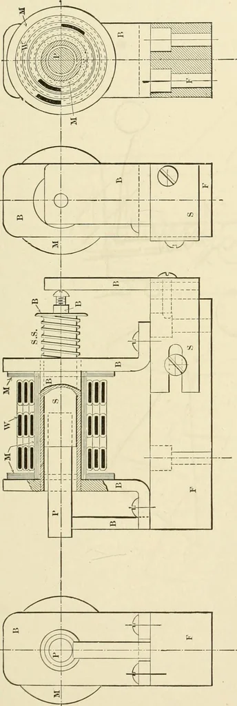 An illustration from Cyclopedia of applied electricity : a general reference work on direct-current generators and motors, storage batteries, electrochemistry, welding, electric wiring, meters, electric lighting, electric railways, power stations, switchboards, power transmission, alternating-current machinery, telegraphy, etc., 1916, leaf 200