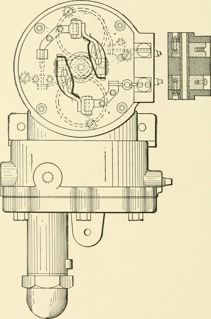 An illustration from Cyclopedia of applied electricity : a general reference work on direct-current generators and motors, storage batteries, electrochemistry, welding, electric wiring, meters, electric lighting, electric railways, power stations, switchboards, power transmission, alternating-current machinery, telegraphy, etc., 1916, leaf 221