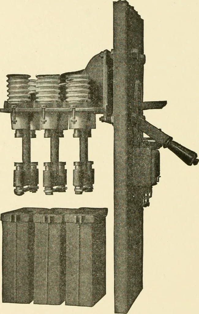 An illustration from Cyclopedia of applied electricity : a general reference work on direct-current generators and motors, storage batteries, electrochemistry, welding, electric wiring, meters, electric lighting, electric railways, power stations, switchboards, power transmission, alternating-current machinery, telegraphy, etc., 1916, leaf 315
