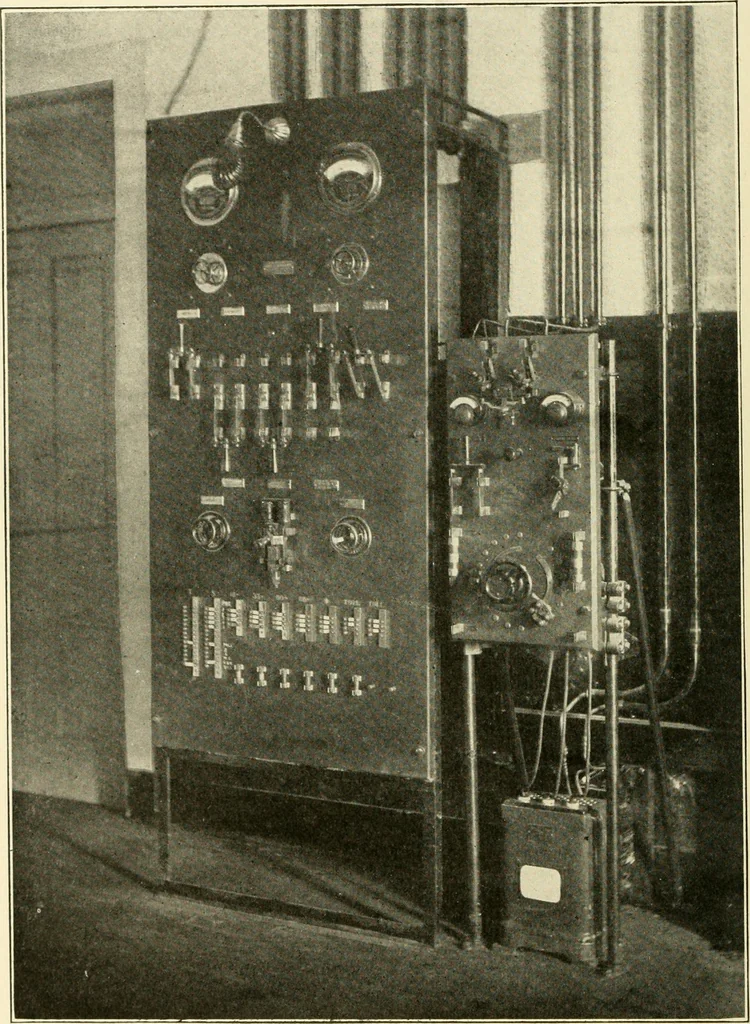 An illustration from Cyclopedia of applied electricity : a general reference work on direct-current generators and motors, storage batteries, electrochemistry, welding, electric wiring, meters, electric lighting, electric railways, power stations, switchboards, power transmission, alternating-current machinery, telegraphy, etc., 1916, leaf 113