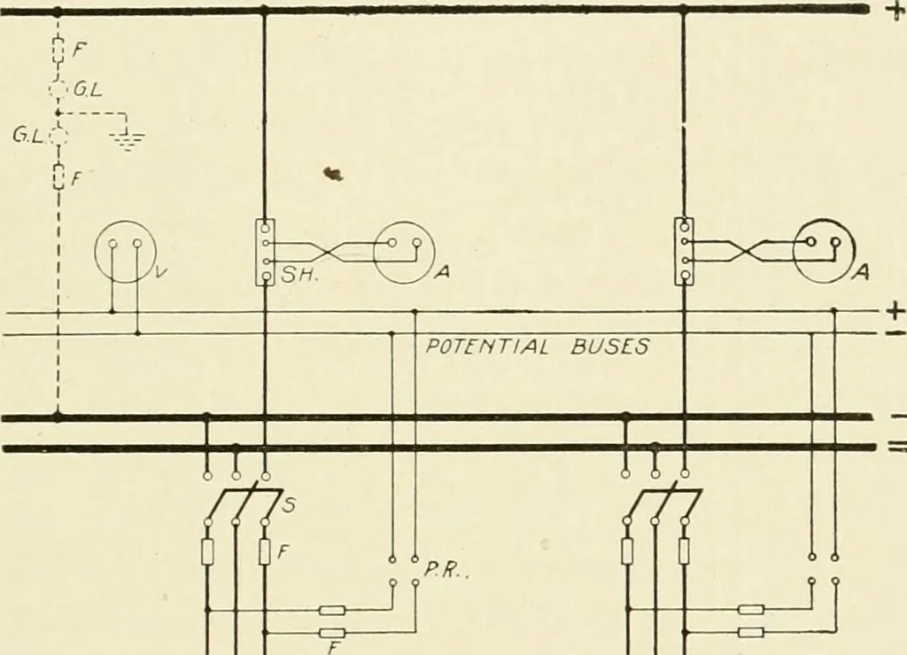 An illustration from Cyclopedia of applied electricity : a general reference work on direct-current generators and motors, storage batteries, electrochemistry, welding, electric wiring, meters, electric lighting, electric railways, power stations, switchboards, power transmission, alternating-current machinery, telegraphy, etc., 1916, leaf 126