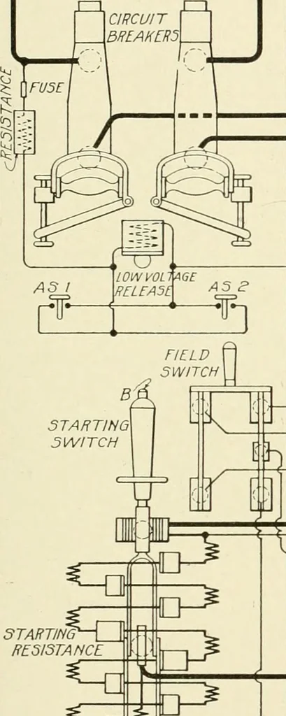 An illustration from Cyclopedia of applied electricity : a general reference work on direct-current generators and motors, storage batteries, electrochemistry, welding, electric wiring, meters, electric lighting, electric railways, power stations, switchboards, power transmission, alternating-current machinery, telegraphy, etc., 1916, leaf 130