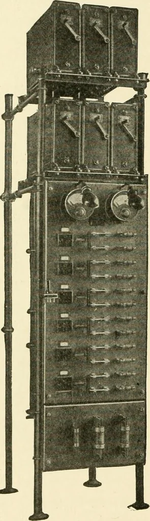 An illustration from Cyclopedia of applied electricity : a general reference work on direct-current generators and motors, storage batteries, electrochemistry, welding, electric wiring, meters, electric lighting, electric railways, power stations, switchboards, power transmission, alternating-current machinery, telegraphy, etc., 1916, leaf 153