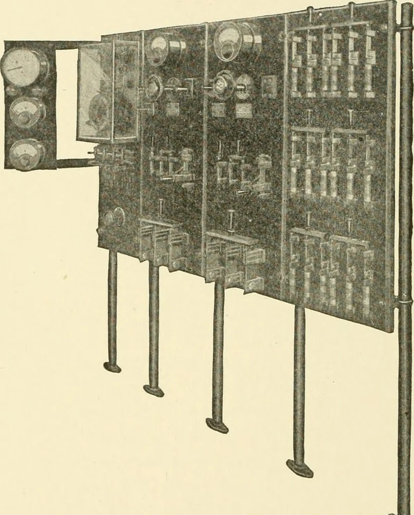 An illustration from Cyclopedia of applied electricity : a general reference work on direct-current generators and motors, storage batteries, electrochemistry, welding, electric wiring, meters, electric lighting, electric railways, power stations, switchboards, power transmission, alternating-current machinery, telegraphy, etc., 1916, leaf 161