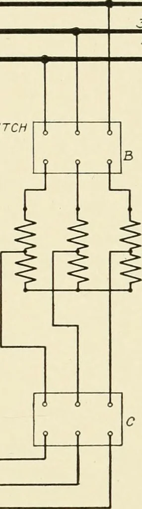 An illustration from Cyclopedia of applied electricity : a general reference work on direct-current generators and motors, storage batteries, electrochemistry, welding, electric wiring, meters, electric lighting, electric railways, power stations, switchboards, power transmission, alternating-current machinery, telegraphy, etc., 1916, leaf 166