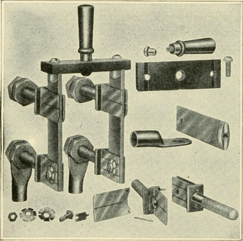 An illustration from Cyclopedia of applied electricity : a general reference work on direct-current generators and motors, storage batteries, electrochemistry, welding, electric wiring, meters, electric lighting, electric railways, power stations, switchboards, power transmission, alternating-current machinery, telegraphy, etc., 1916, leaf 207
