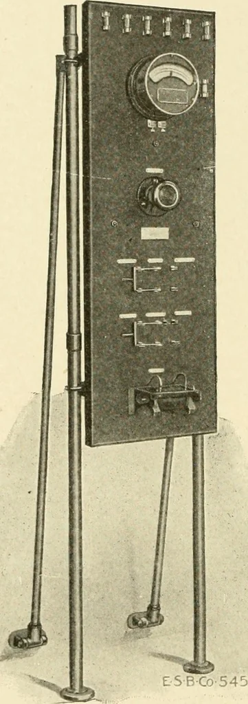 An illustration from Cyclopedia of applied electricity : a general reference work on direct-current generators and motors, storage batteries, electrochemistry, welding, electric wiring, meters, electric lighting, electric railways, power stations, switchboards, power transmission, alternating-current machinery, telegraphy, etc., 1916, leaf 323
