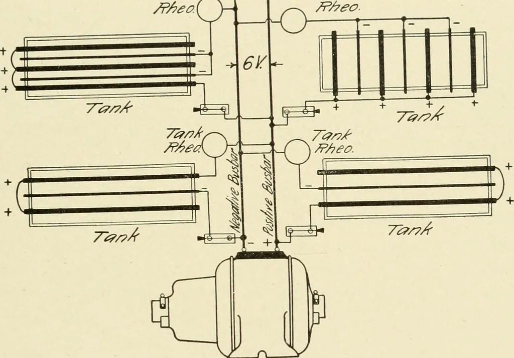 An illustration from Cyclopedia of applied electricity : a general reference work on direct-current generators and motors, storage batteries, electrochemistry, welding, electric wiring, meters, electric lighting, electric railways, power stations, switchboards, power transmission, alternating-current machinery, telegraphy, etc., 1916, leaf 362