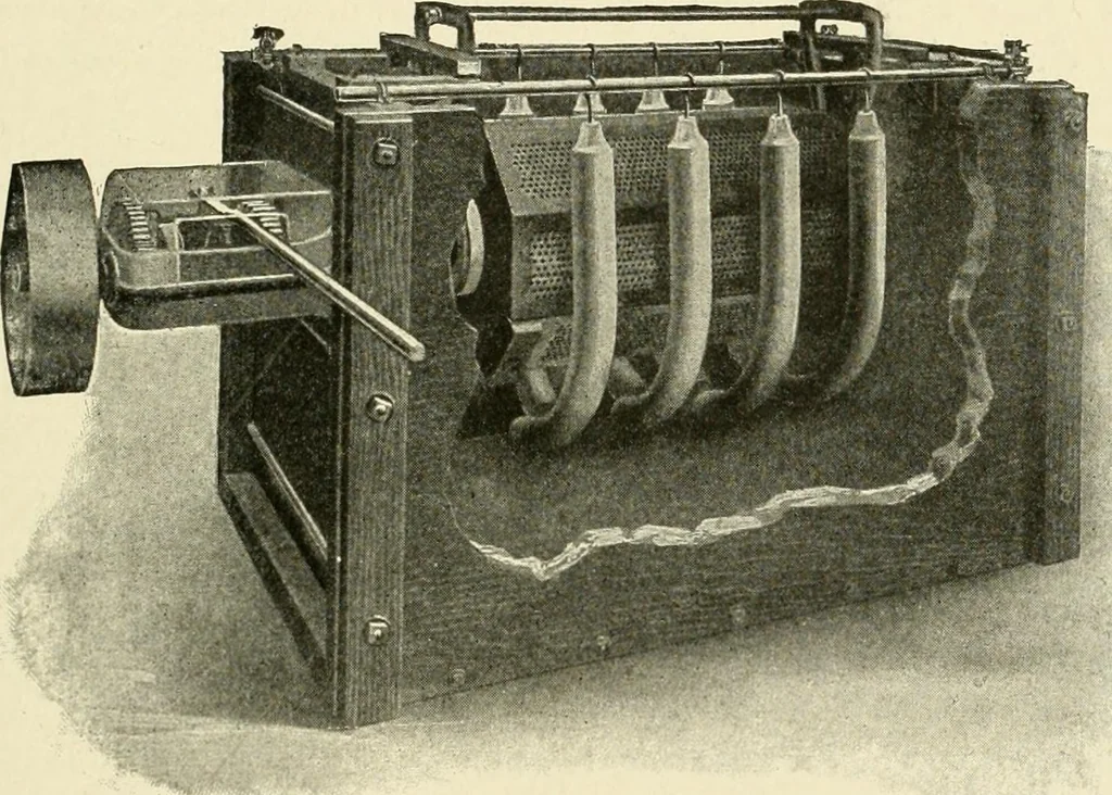 An illustration from Cyclopedia of applied electricity : a general reference work on direct-current generators and motors, storage batteries, electrochemistry, welding, electric wiring, meters, electric lighting, electric railways, power stations, switchboards, power transmission, alternating-current machinery, telegraphy, etc., 1916, leaf 366