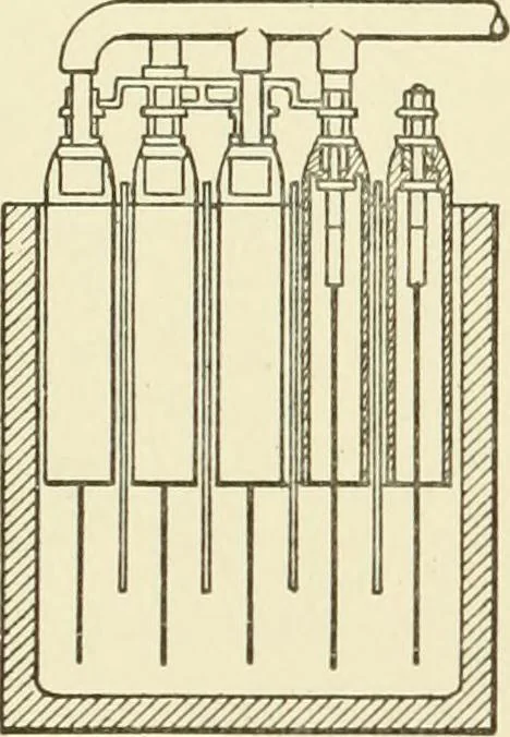 An illustration from Cyclopedia of applied electricity : a general reference work on direct-current generators and motors, storage batteries, electrochemistry, welding, electric wiring, meters, electric lighting, electric railways, power stations, switchboards, power transmission, alternating-current machinery, telegraphy, etc., 1916, leaf 384