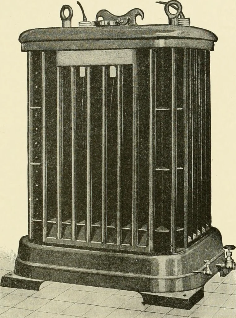 An illustration from Cyclopedia of applied electricity : a general reference work on direct-current generators and motors, storage batteries, electrochemistry, welding, electric wiring, meters, electric lighting, electric railways, power stations, switchboards, power transmission, alternating-current machinery, telegraphy, etc., 1916, leaf 66