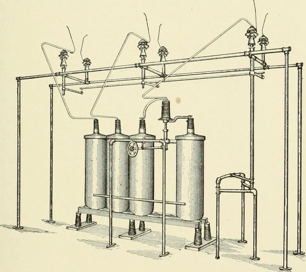 An illustration from Cyclopedia of applied electricity : a general reference work on direct-current generators and motors, storage batteries, electrochemistry, welding, electric wiring, meters, electric lighting, electric railways, power stations, switchboards, power transmission, alternating-current machinery, telegraphy, etc., 1916, leaf 90