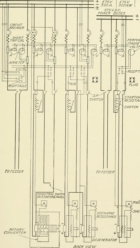 An illustration from Cyclopedia of applied electricity : a general reference work on direct-current generators and motors, storage batteries, electrochemistry, welding, electric wiring, meters, electric lighting, electric railways, power stations, switchboards, power transmission, alternating-current machinery, telegraphy, etc., 1916, leaf 92