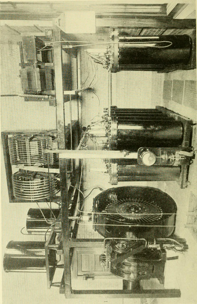 An illustration from Cyclopedia of applied electricity : a general reference work on direct-current generators and motors, storage batteries, electrochemistry, welding, electric wiring, meters, electric lighting, electric railways, power stations, switchboards, power transmission, alternating-current machinery, telegraphy, etc., 1916, leaf 179