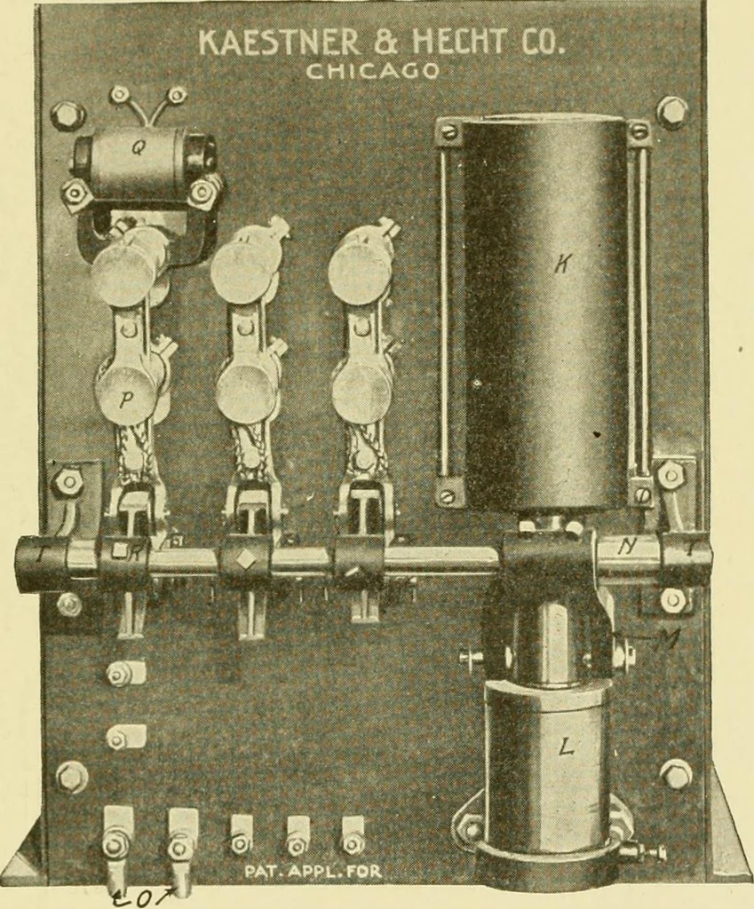 An illustration from Cyclopedia of applied electricity : a general reference work on direct-current generators and motors, storage batteries, electrochemistry, welding, electric wiring, meters, electric lighting, electric railways, power stations, switchboards, power transmission, alternating-current machinery, telegraphy, etc., 1916, leaf 256