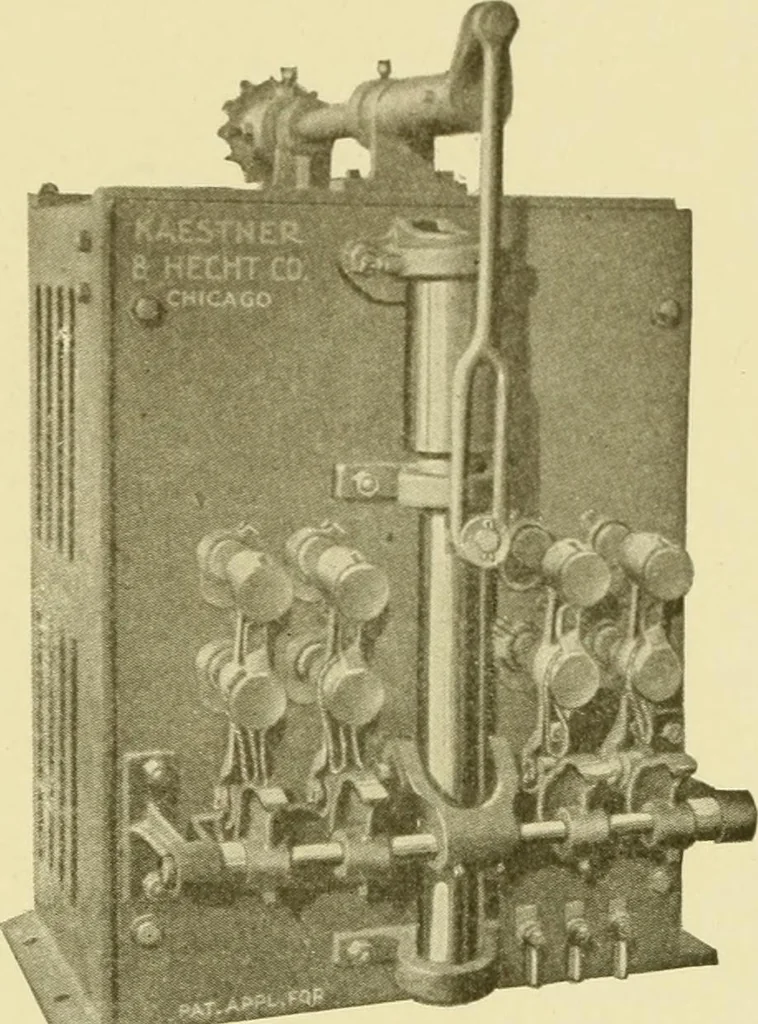 An illustration from Cyclopedia of applied electricity : a general reference work on direct-current generators and motors, storage batteries, electrochemistry, welding, electric wiring, meters, electric lighting, electric railways, power stations, switchboards, power transmission, alternating-current machinery, telegraphy, etc., 1916, leaf 260