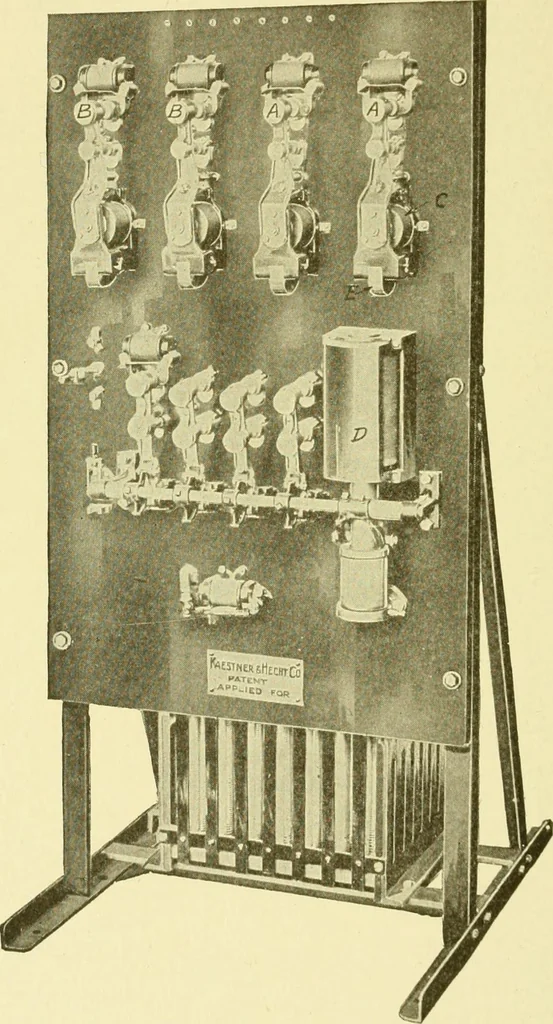 An illustration from Cyclopedia of applied electricity : a general reference work on direct-current generators and motors, storage batteries, electrochemistry, welding, electric wiring, meters, electric lighting, electric railways, power stations, switchboards, power transmission, alternating-current machinery, telegraphy, etc., 1916, leaf 261