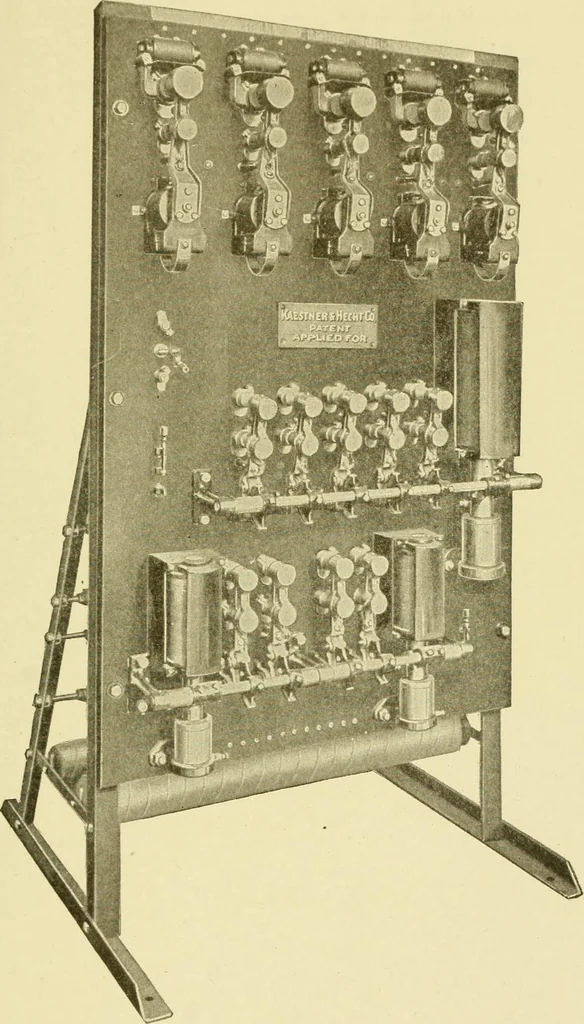 An illustration from Cyclopedia of applied electricity : a general reference work on direct-current generators and motors, storage batteries, electrochemistry, welding, electric wiring, meters, electric lighting, electric railways, power stations, switchboards, power transmission, alternating-current machinery, telegraphy, etc., 1916, leaf 266