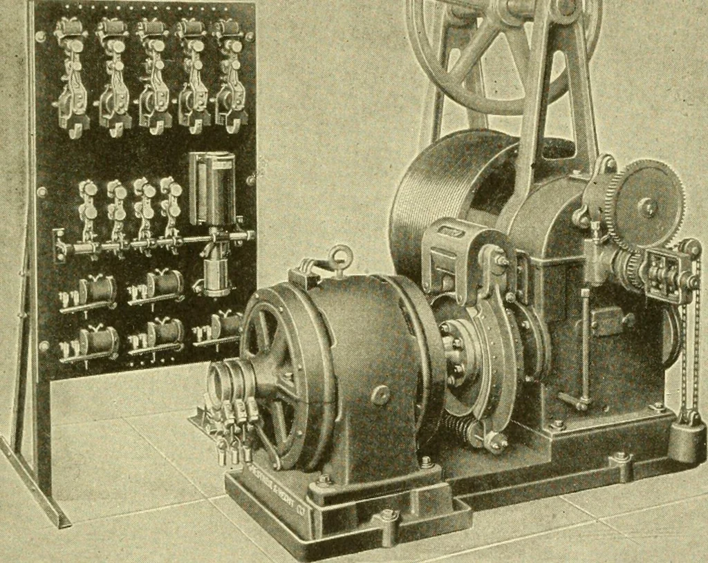 An illustration from Cyclopedia of applied electricity : a general reference work on direct-current generators and motors, storage batteries, electrochemistry, welding, electric wiring, meters, electric lighting, electric railways, power stations, switchboards, power transmission, alternating-current machinery, telegraphy, etc., 1916, leaf 270