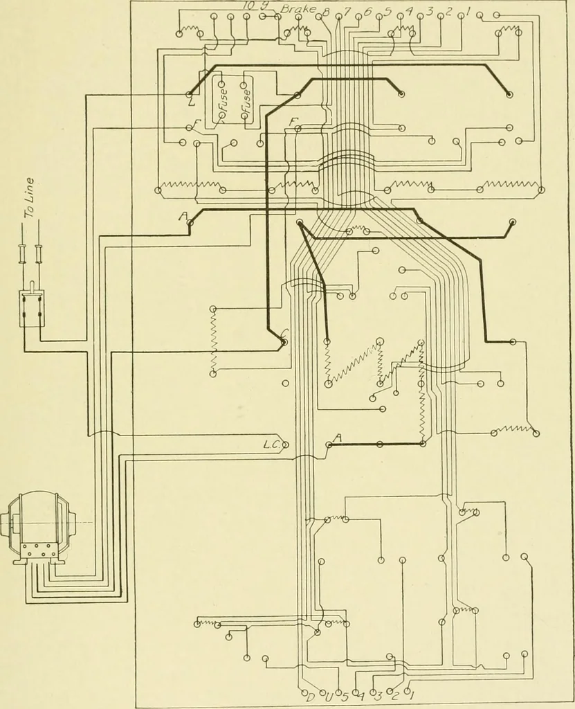 An illustration from Cyclopedia of applied electricity : a general reference work on direct-current generators and motors, storage batteries, electrochemistry, welding, electric wiring, meters, electric lighting, electric railways, power stations, switchboards, power transmission, alternating-current machinery, telegraphy, etc., 1916, leaf 272