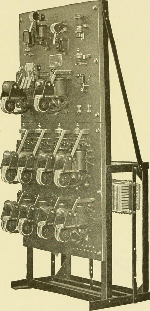An illustration from Cyclopedia of applied electricity : a general reference work on direct-current generators and motors, storage batteries, electrochemistry, welding, electric wiring, meters, electric lighting, electric railways, power stations, switchboards, power transmission, alternating-current machinery, telegraphy, etc., 1916, leaf 278