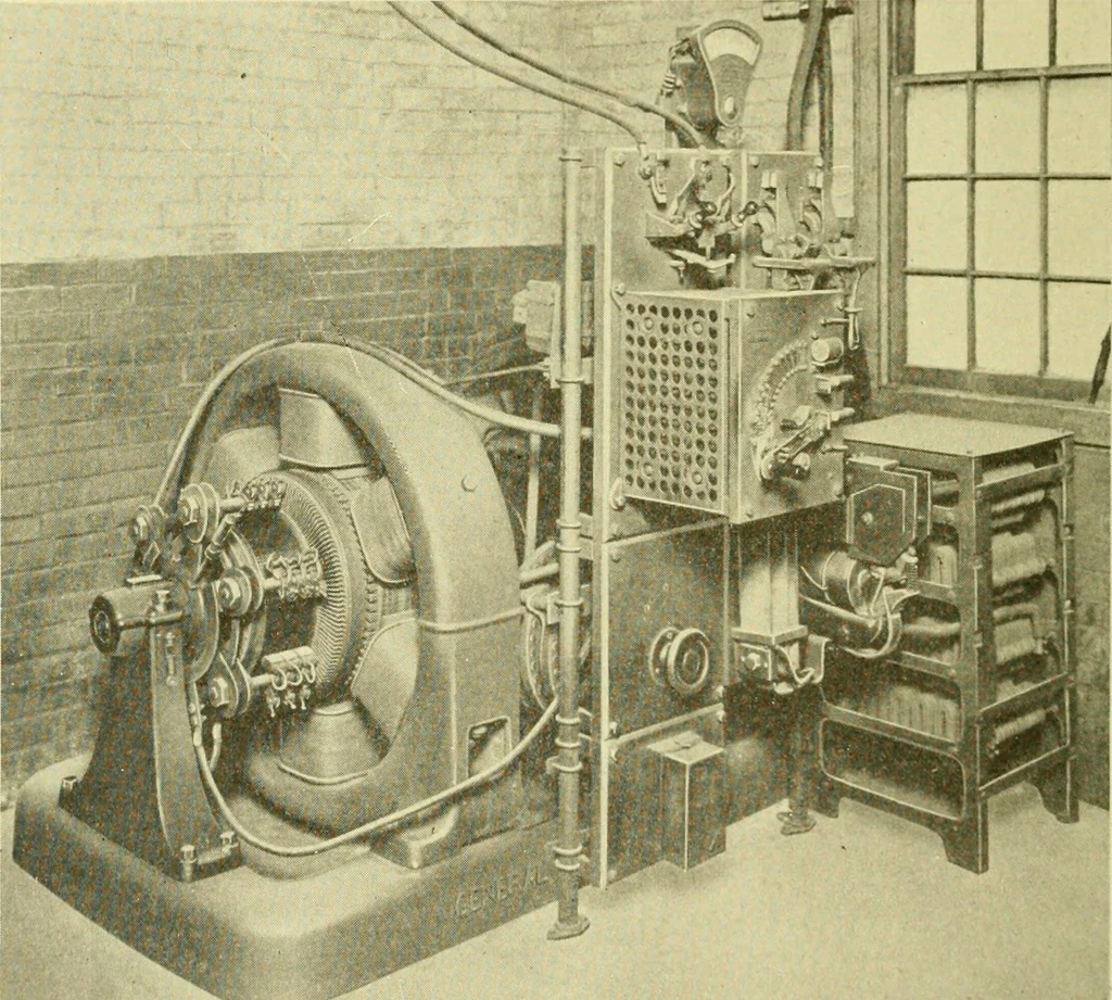 An illustration from Cyclopedia of applied electricity : a general reference work on direct-current generators and motors, storage batteries, electrochemistry, welding, electric wiring, meters, electric lighting, electric railways, power stations, switchboards, power transmission, alternating-current machinery, telegraphy, etc., 1916, leaf 379