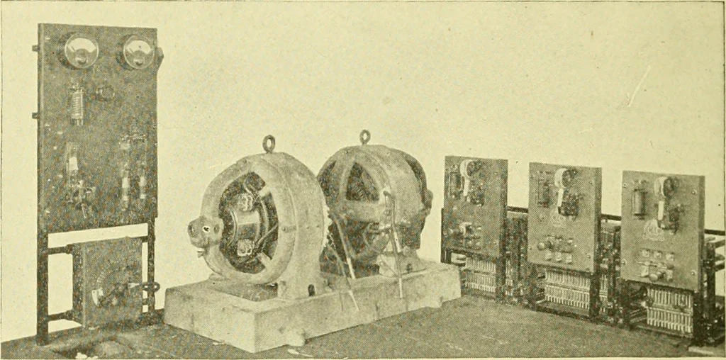 An illustration from Cyclopedia of applied electricity : a general reference work on direct-current generators and motors, storage batteries, electrochemistry, welding, electric wiring, meters, electric lighting, electric railways, power stations, switchboards, power transmission, alternating-current machinery, telegraphy, etc., 1916, leaf 383