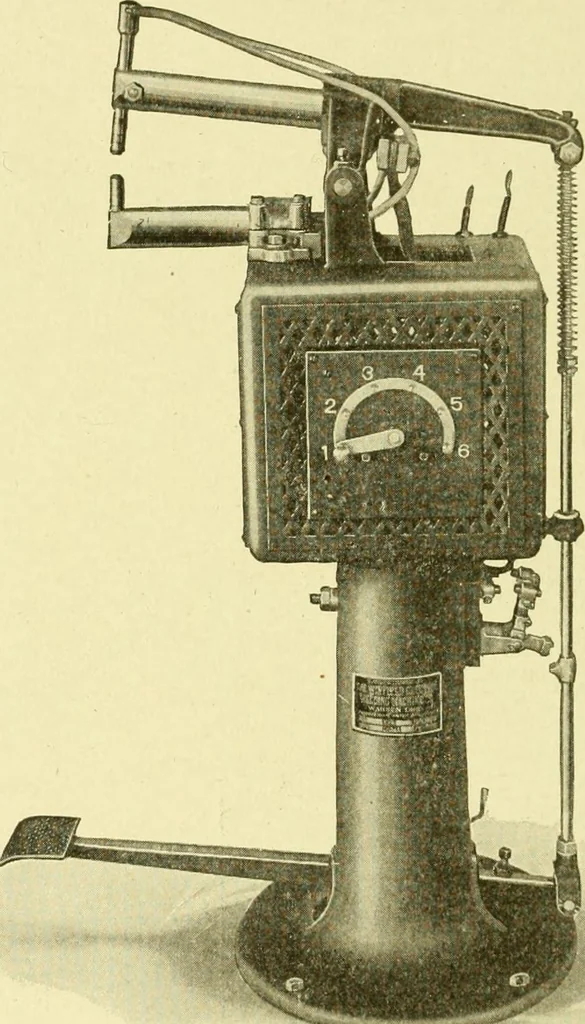 An illustration from Cyclopedia of applied electricity : a general reference work on direct-current generators and motors, storage batteries, electrochemistry, welding, electric wiring, meters, electric lighting, electric railways, power stations, switchboards, power transmission, alternating-current machinery, telegraphy, etc., 1916, leaf 411