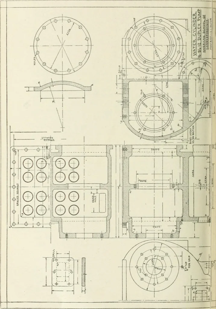 An illustration from Cyclopedia of mechanical engineering; a general reference work. Editor-in-chief Howard Monroe Raymond. Assisted by a corps of mechanical engineers, technical experts, and designers of the highest professional standing, 1908, leaf 179
