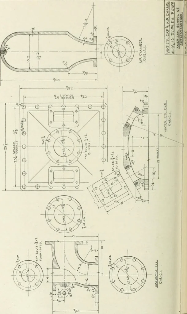 An illustration from Cyclopedia of mechanical engineering; a general reference work. Editor-in-chief Howard Monroe Raymond. Assisted by a corps of mechanical engineers, technical experts, and designers of the highest professional standing, 1908, leaf 183