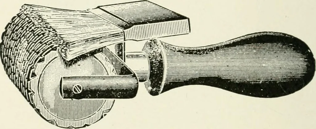An illustration from Cyclopedia of painting : containing useful and valuable information on the following subjects : adulteration of paint, blistering of paint, brushes, calcimining, carriage painting, china painting, colors, color harmony, color mixing, color testing, exterior painting, gilding, graining, house painting, marbling, mildew, oils and driers, oil painting on glass, painting a bath tub, painting in distemper, paperhanger's tools, paperhanging, pigments, plain oil painting, primary colors, priming, scenic painting, sign painting, stains, staining, stencilling, turpentine, varnishes, varnishing, water color painting, when not to paint, practical points on painting, useful information, 1908, leaf 194
