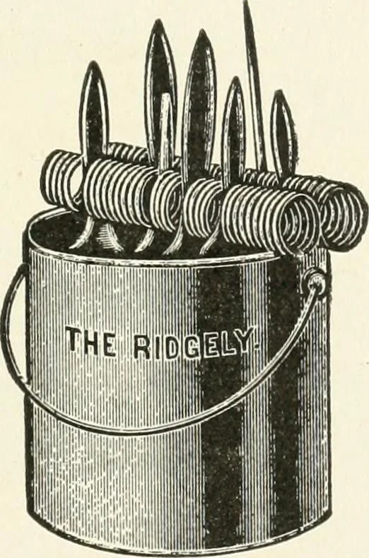An illustration from Cyclopedia of painting : containing useful and valuable information on the following subjects : adulteration of paint, blistering of paint, brushes, calcimining, carriage painting, china painting, colors, color harmony, color mixing, color testing, exterior painting, gilding, graining, house painting, marbling, mildew, oils and driers, oil painting on glass, painting a bath tub, painting in distemper, paperhanger's tools, paperhanging, pigments, plain oil painting, primary colors, priming, scenic painting, sign painting, stains, staining, stencilling, turpentine, varnishes, varnishing, water color painting, when not to paint, practical points on painting, useful information, 1908, leaf 287
