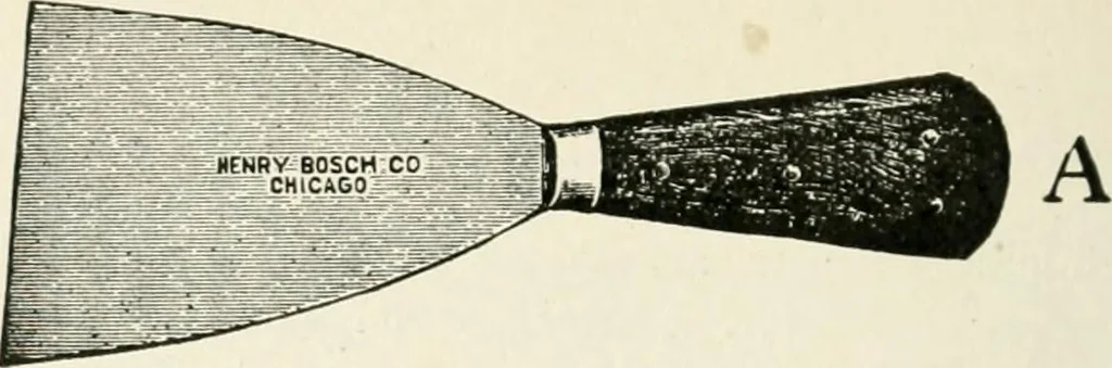 An illustration from Cyclopedia of painting : containing useful and valuable information on the following subjects : adulteration of paint, blistering of paint, brushes, calcimining, carriage painting, china painting, colors, color harmony, color mixing, color testing, exterior painting, gilding, graining, house painting, marbling, mildew, oils and driers, oil painting on glass, painting a bath tub, painting in distemper, paperhanger's tools, paperhanging, pigments, plain oil painting, primary colors, priming, scenic painting, sign painting, stains, staining, stencilling, turpentine, varnishes, varnishing, water color painting, when not to paint, practical points on painting, useful information, 1908, leaf 288
