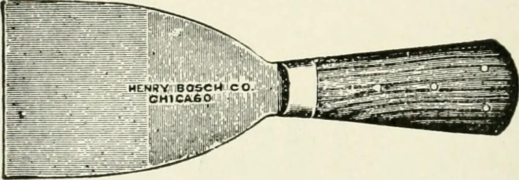 An illustration from Cyclopedia of painting : containing useful and valuable information on the following subjects : adulteration of paint, blistering of paint, brushes, calcimining, carriage painting, china painting, colors, color harmony, color mixing, color testing, exterior painting, gilding, graining, house painting, marbling, mildew, oils and driers, oil painting on glass, painting a bath tub, painting in distemper, paperhanger's tools, paperhanging, pigments, plain oil painting, primary colors, priming, scenic painting, sign painting, stains, staining, stencilling, turpentine, varnishes, varnishing, water color painting, when not to paint, practical points on painting, useful information, 1908, leaf 288