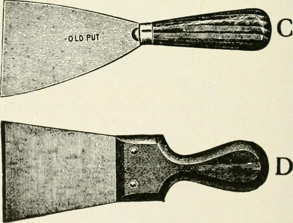An illustration from Cyclopedia of painting : containing useful and valuable information on the following subjects : adulteration of paint, blistering of paint, brushes, calcimining, carriage painting, china painting, colors, color harmony, color mixing, color testing, exterior painting, gilding, graining, house painting, marbling, mildew, oils and driers, oil painting on glass, painting a bath tub, painting in distemper, paperhanger's tools, paperhanging, pigments, plain oil painting, primary colors, priming, scenic painting, sign painting, stains, staining, stencilling, turpentine, varnishes, varnishing, water color painting, when not to paint, practical points on painting, useful information, 1908, leaf 288