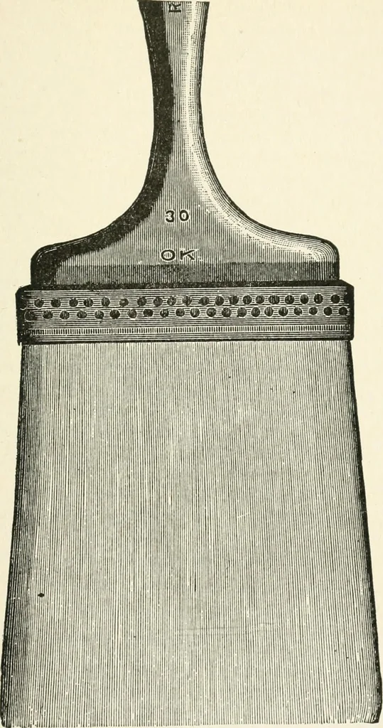 An illustration from Cyclopedia of painting : containing useful and valuable information on the following subjects : adulteration of paint, blistering of paint, brushes, calcimining, carriage painting, china painting, colors, color harmony, color mixing, color testing, exterior painting, gilding, graining, house painting, marbling, mildew, oils and driers, oil painting on glass, painting a bath tub, painting in distemper, paperhanger's tools, paperhanging, pigments, plain oil painting, primary colors, priming, scenic painting, sign painting, stains, staining, stencilling, turpentine, varnishes, varnishing, water color painting, when not to paint, practical points on painting, useful information, 1908, leaf 35