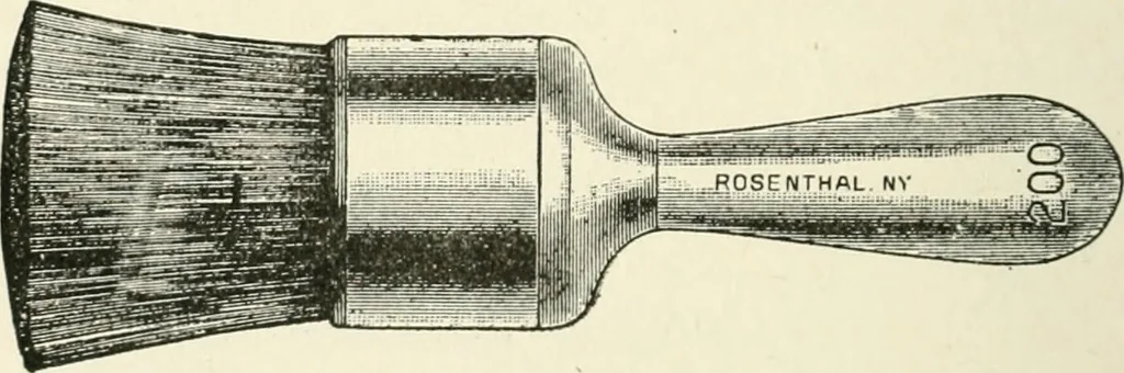 An illustration from Cyclopedia of painting : containing useful and valuable information on the following subjects : adulteration of paint, blistering of paint, brushes, calcimining, carriage painting, china painting, colors, color harmony, color mixing, color testing, exterior painting, gilding, graining, house painting, marbling, mildew, oils and driers, oil painting on glass, painting a bath tub, painting in distemper, paperhanger's tools, paperhanging, pigments, plain oil painting, primary colors, priming, scenic painting, sign painting, stains, staining, stencilling, turpentine, varnishes, varnishing, water color painting, when not to paint, practical points on painting, useful information, 1908, leaf 380