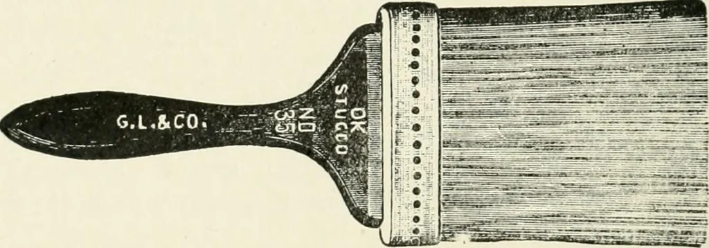 An illustration from Cyclopedia of painting : containing useful and valuable information on the following subjects : adulteration of paint, blistering of paint, brushes, calcimining, carriage painting, china painting, colors, color harmony, color mixing, color testing, exterior painting, gilding, graining, house painting, marbling, mildew, oils and driers, oil painting on glass, painting a bath tub, painting in distemper, paperhanger's tools, paperhanging, pigments, plain oil painting, primary colors, priming, scenic painting, sign painting, stains, staining, stencilling, turpentine, varnishes, varnishing, water color painting, when not to paint, practical points on painting, useful information, 1908, leaf 44