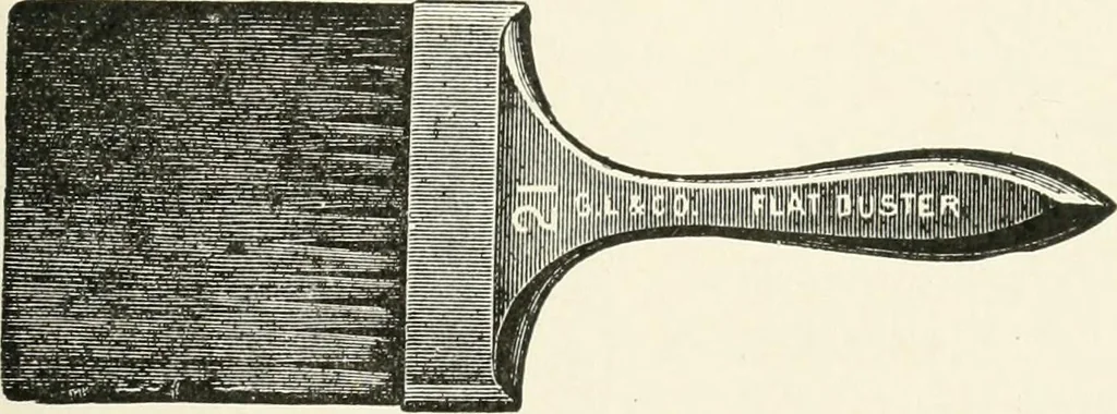 An illustration from Cyclopedia of painting : containing useful and valuable information on the following subjects : adulteration of paint, blistering of paint, brushes, calcimining, carriage painting, china painting, colors, color harmony, color mixing, color testing, exterior painting, gilding, graining, house painting, marbling, mildew, oils and driers, oil painting on glass, painting a bath tub, painting in distemper, paperhanger's tools, paperhanging, pigments, plain oil painting, primary colors, priming, scenic painting, sign painting, stains, staining, stencilling, turpentine, varnishes, varnishing, water color painting, when not to paint, practical points on painting, useful information, 1908, leaf 49