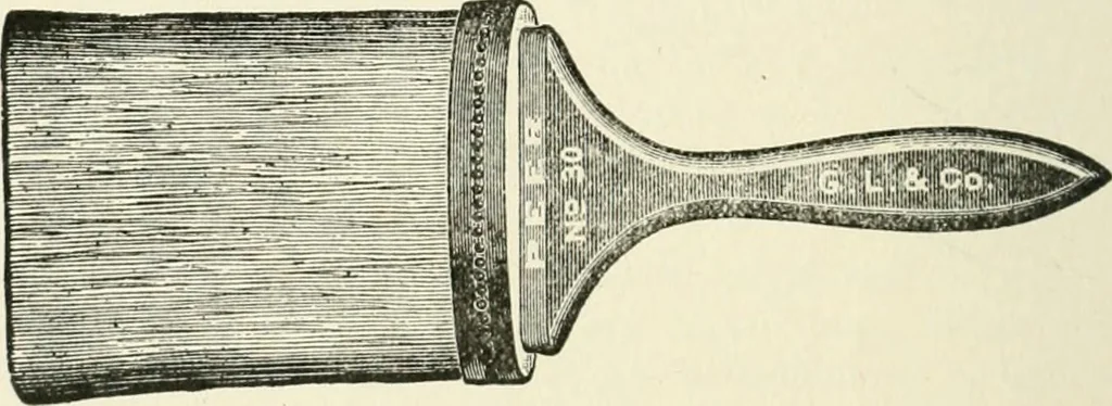 An illustration from Cyclopedia of painting : containing useful and valuable information on the following subjects : adulteration of paint, blistering of paint, brushes, calcimining, carriage painting, china painting, colors, color harmony, color mixing, color testing, exterior painting, gilding, graining, house painting, marbling, mildew, oils and driers, oil painting on glass, painting a bath tub, painting in distemper, paperhanger's tools, paperhanging, pigments, plain oil painting, primary colors, priming, scenic painting, sign painting, stains, staining, stencilling, turpentine, varnishes, varnishing, water color painting, when not to paint, practical points on painting, useful information, 1908, leaf 52