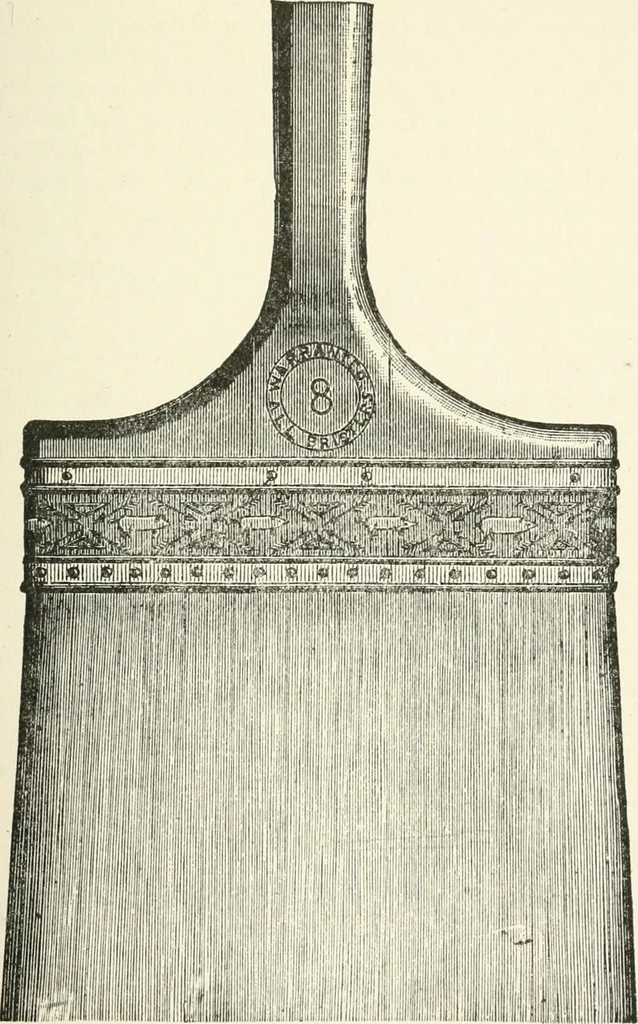 An illustration from Cyclopedia of painting : containing useful and valuable information on the following subjects : adulteration of paint, blistering of paint, brushes, calcimining, carriage painting, china painting, colors, color harmony, color mixing, color testing, exterior painting, gilding, graining, house painting, marbling, mildew, oils and driers, oil painting on glass, painting a bath tub, painting in distemper, paperhanger's tools, paperhanging, pigments, plain oil painting, primary colors, priming, scenic painting, sign painting, stains, staining, stencilling, turpentine, varnishes, varnishing, water color painting, when not to paint, practical points on painting, useful information, 1908, leaf 61