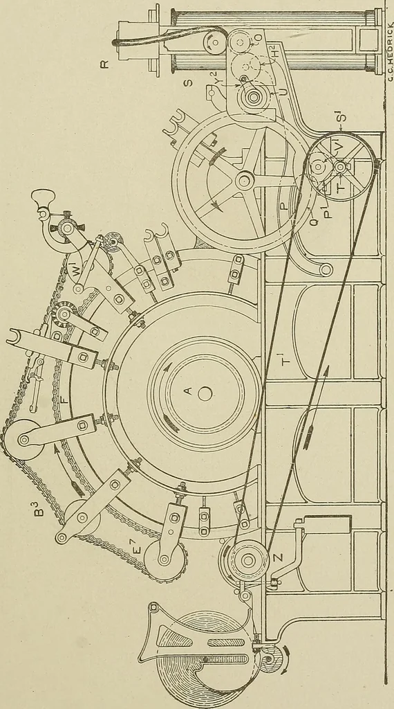 An illustration from Cyclopedia of textile work : a general reference library on cotton, woolen and worsted yarn manufacture, weaving, designing, chemistry and dyeing, finishing, knitting, and allied subjects, 1911, leaf 131
