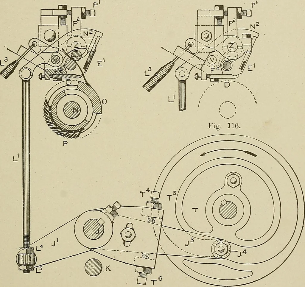 An illustration from Cyclopedia of textile work : a general reference library on cotton, woolen and worsted yarn manufacture, weaving, designing, chemistry and dyeing, finishing, knitting, and allied subjects, 1911, leaf 201