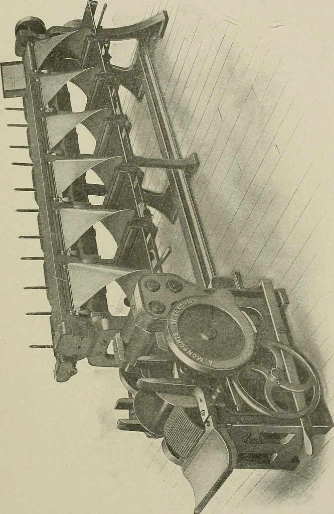 An illustration from Cyclopedia of textile work : a general reference library on cotton, woolen and worsted yarn manufacture, weaving, designing, chemistry and dyeing, finishing, knitting, and allied subjects, 1911, leaf 225