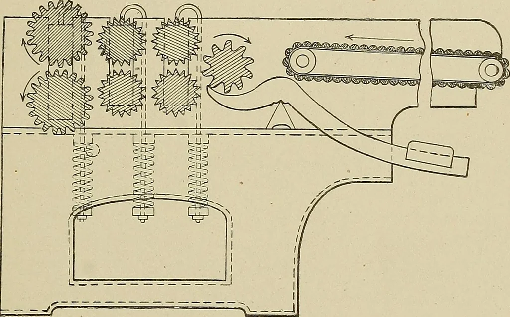 An illustration from Cyclopedia of textile work : a general reference library on cotton, woolen and worsted yarn manufacture, weaving, designing, chemistry and dyeing, finishing, knitting, and allied subjects, 1911, leaf 39