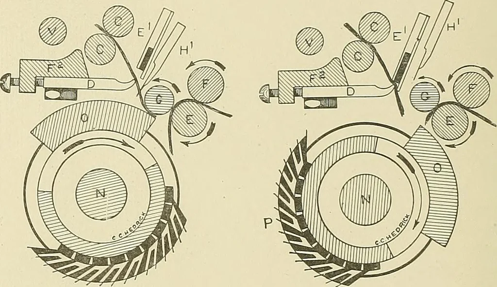 An illustration from Cyclopedia of textile work; a general reference library on cotton, woolen and worsted yarn manufacture, weaving, designing, chemistry and dyeing, finishing, knitting, and allied subjects, 1911, leaf 204