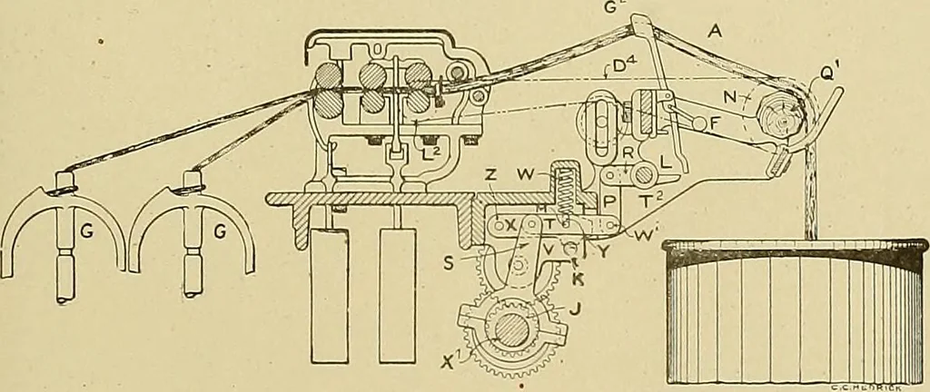 An illustration from Cyclopedia of textile work; a general reference library on cotton, woolen and worsted yarn manufacture, weaving, designing, chemistry and dyeing, finishing, knitting, and allied subjects, 1911, leaf 279