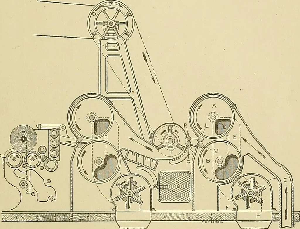 An illustration from Cyclopedia of textile work; a general reference library on cotton, woolen and worsted yarn manufacture, weaving, designing, chemistry and dyeing, finishing, knitting, and allied subjects, 1911, leaf 71